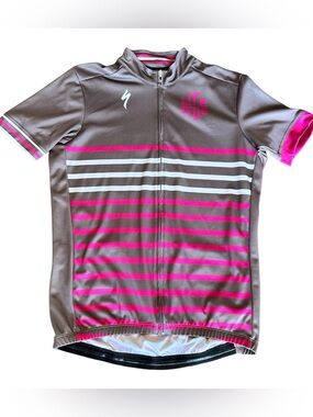 Specialized RBX Sport Cycling Jersey Medium Pink Gray Full Zip Bike Jersey